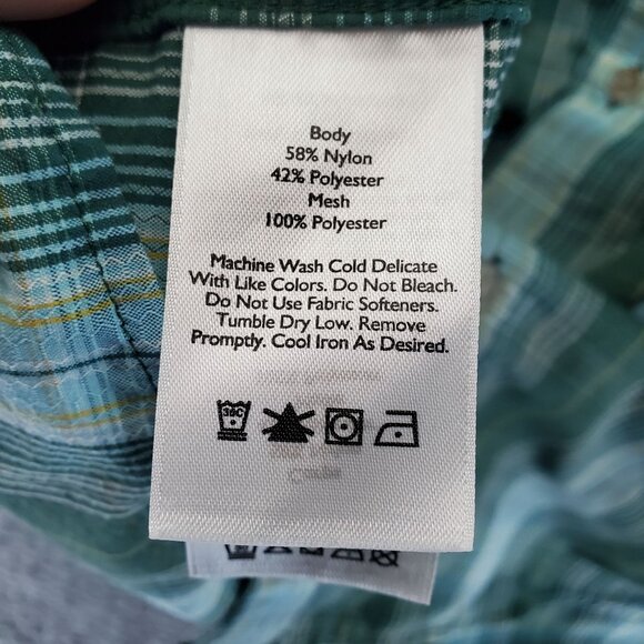 Eddie Bauer Shirt Mens Large Green Plaid Short Sleeve Button Front Nylon/Polyest - Picture 3 of 8